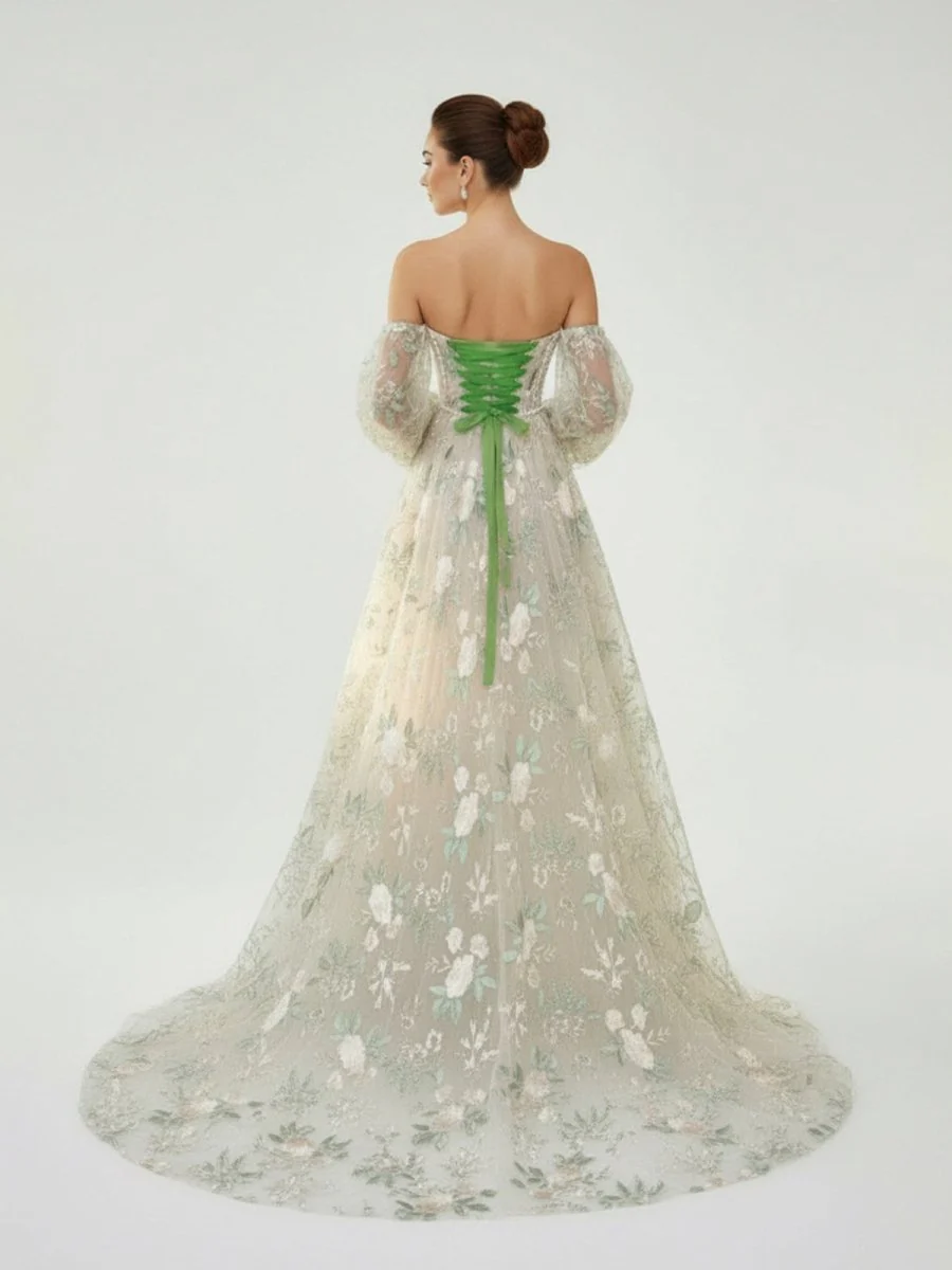A-Line Light Green Sweetheart Pearl Wedding Dress