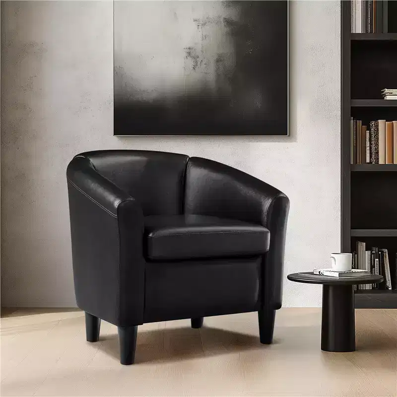 Yaheetech Faux Leather Accent Chair Barrel Chair for Living Room, Bedroom