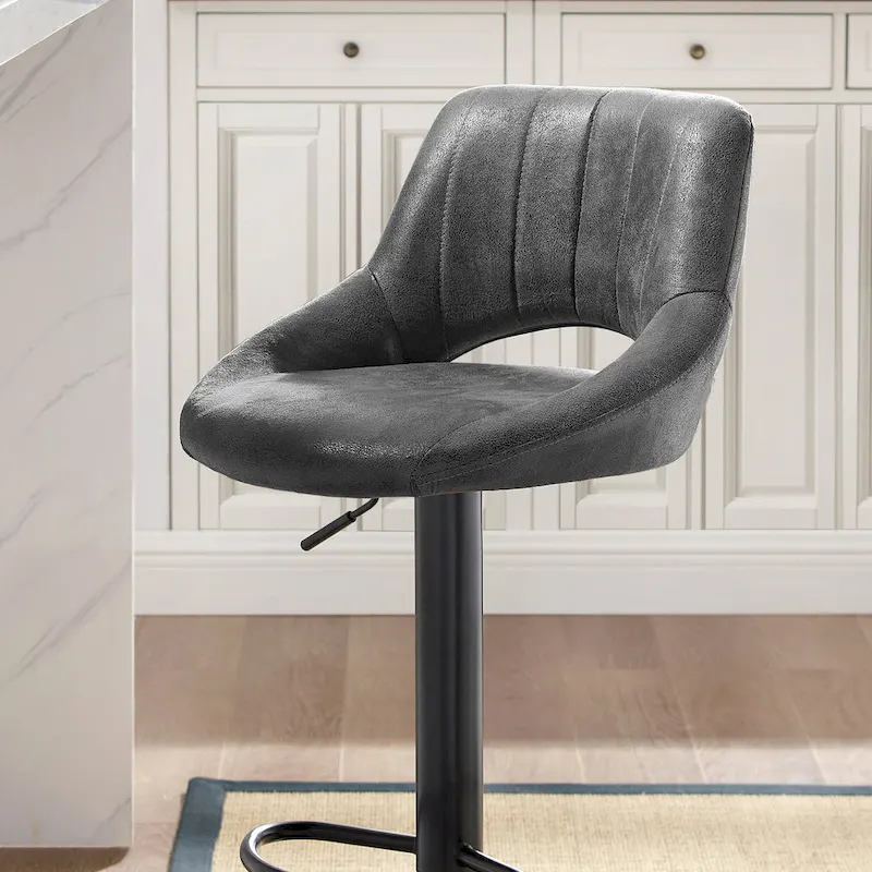 Modern Adjustable 360 Swivel Barstool with Retro Faux Leather