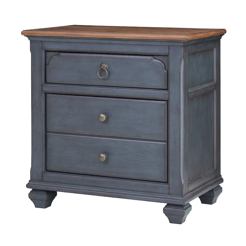 Nightstand, No Assembly Required, Corduroy Blue Finish