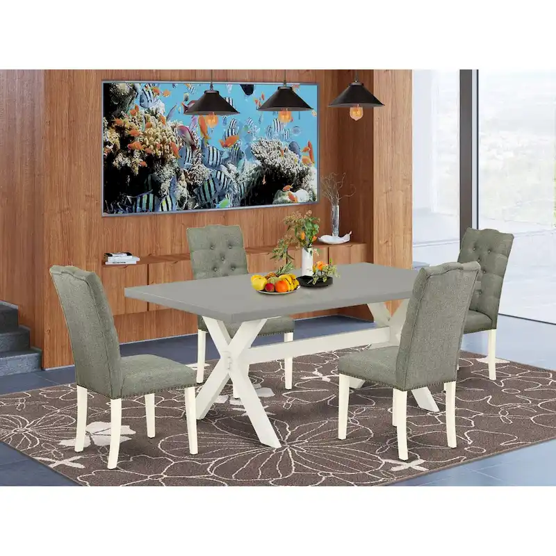 East West Furniture Dinette Set- a Dining Table and Gray Linen Fabric Parsons Chairs, Off-White(Pieces Options)