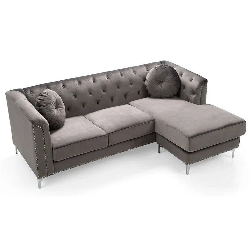 83 in. Tufted Velvet Sectional with 2-Throw Pillow - 83 L x 58 W x 31 H