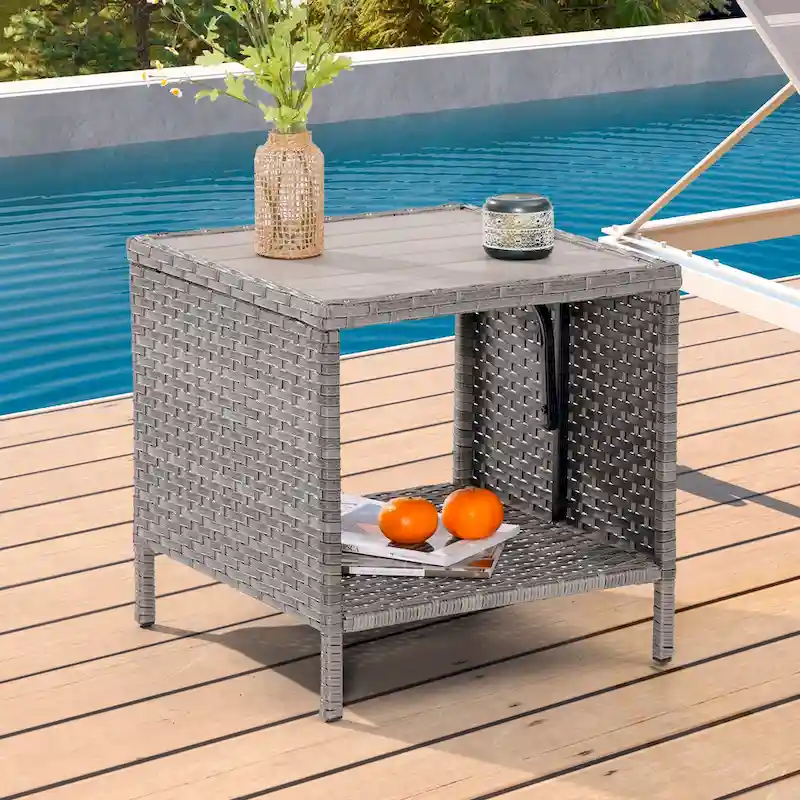 BONOSUKI 3-Piece Patio Sofa Set Grey Rattan with Side Table