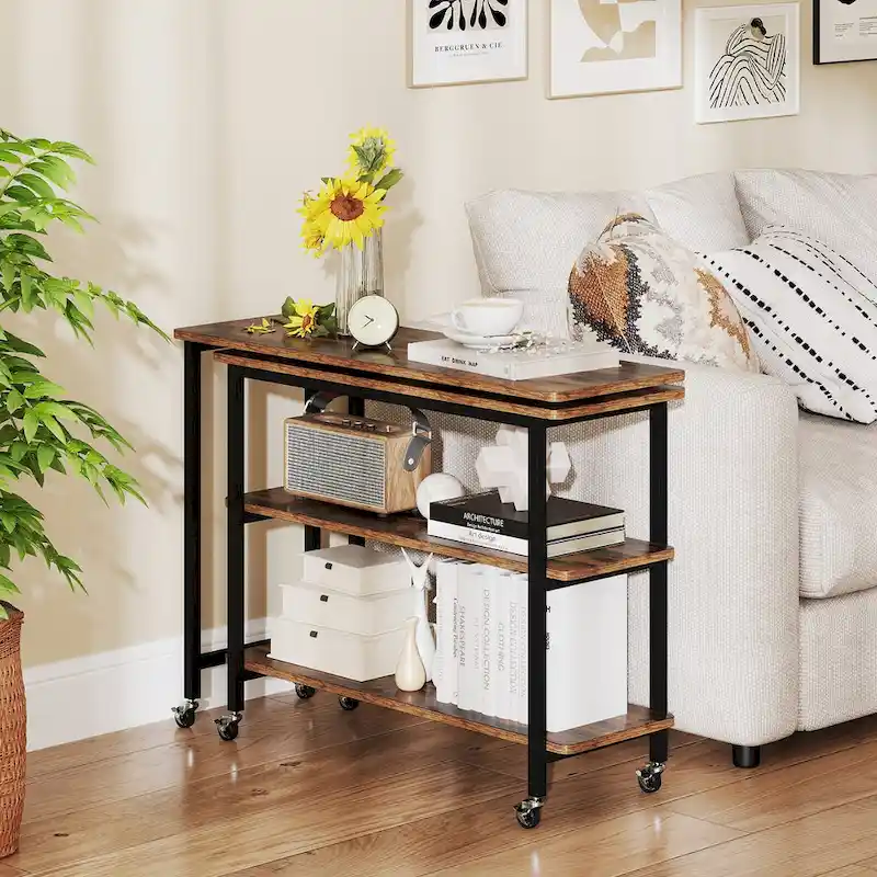 Gymax 360 Free Rotating Sofa Side Table Mobile L-shaped Laptop Table - See Details