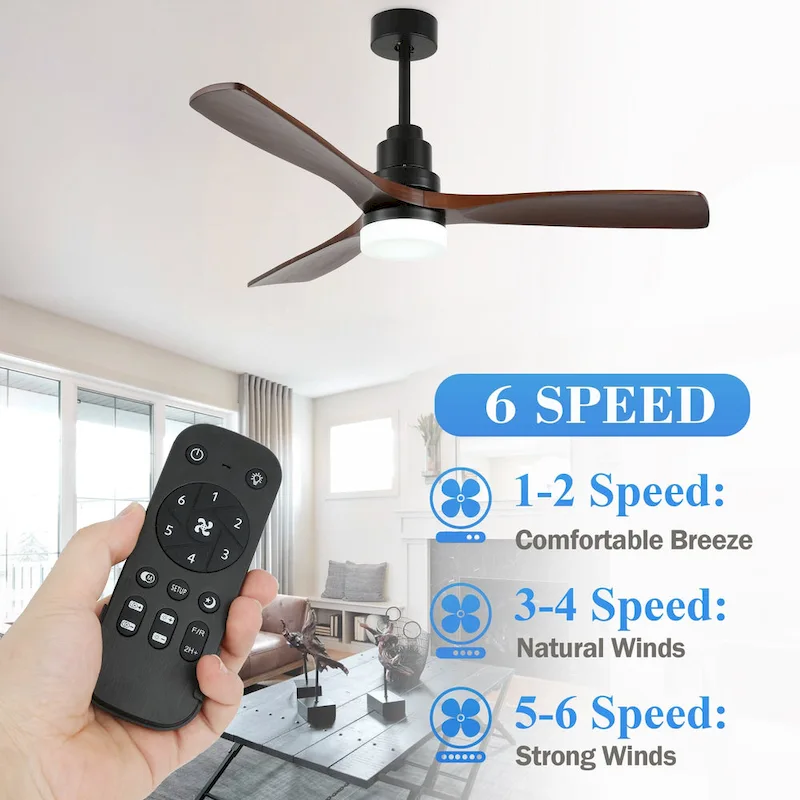 52  Farmhouse Solid Wood Ceiling Fan with Dimmable LED Light, 3-Speed Reversible Ceiling Fan with Remote