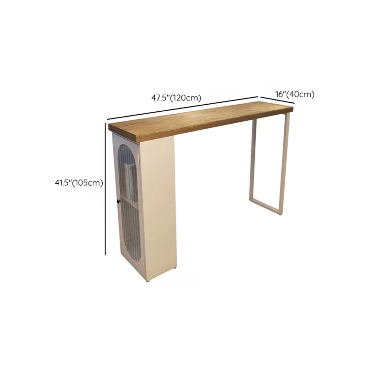 Modern Natural Wood Bar Table Metal Base with Side Cabinet