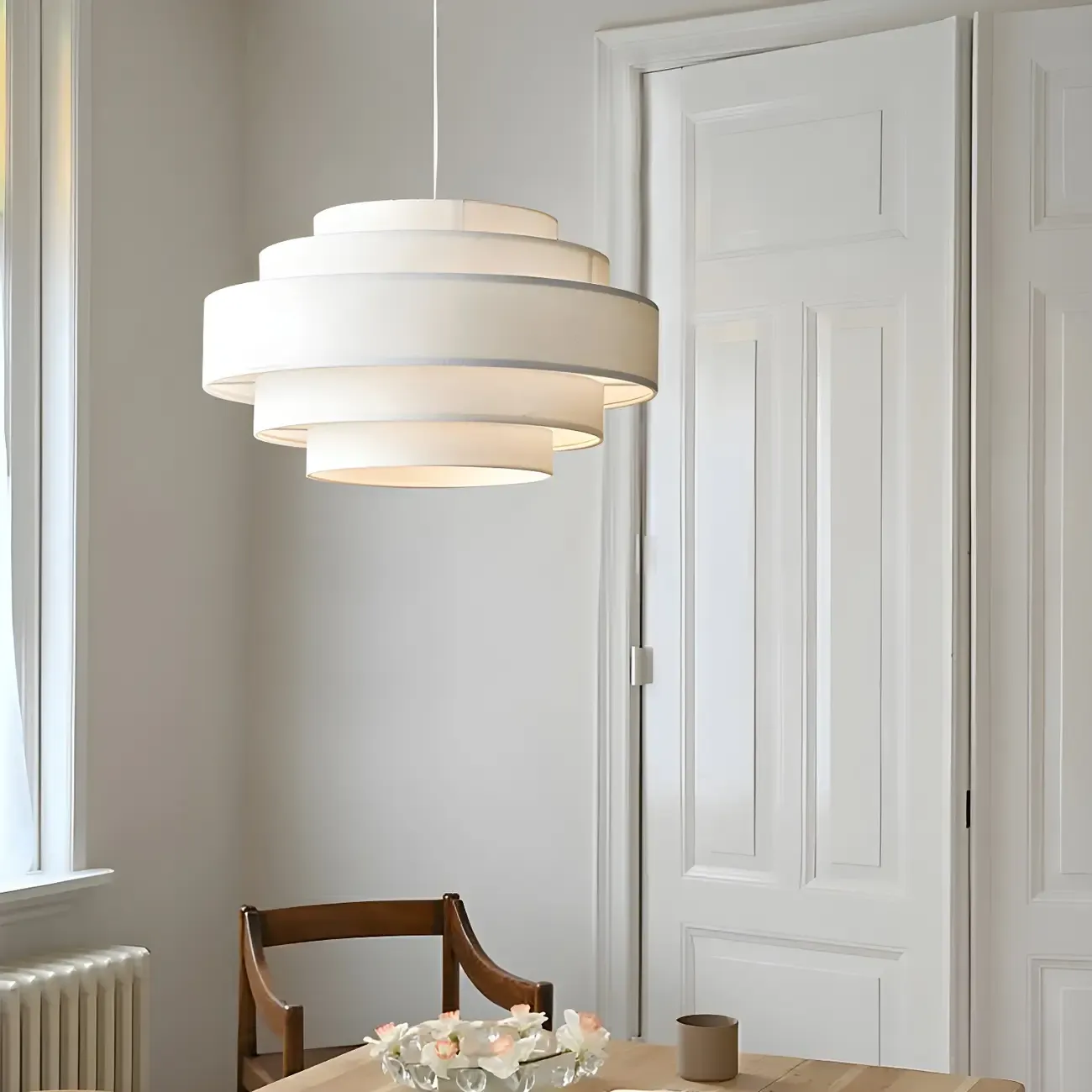 Modern Drum Fabric Chandelier with 3-Light for Dining Room