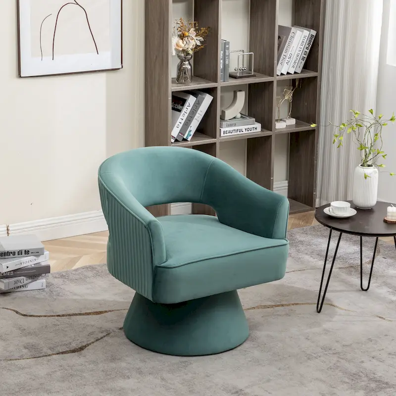 SEYNAR Modren Velvet Living Room Swivel Arm Barrel Chair with Tufted Back