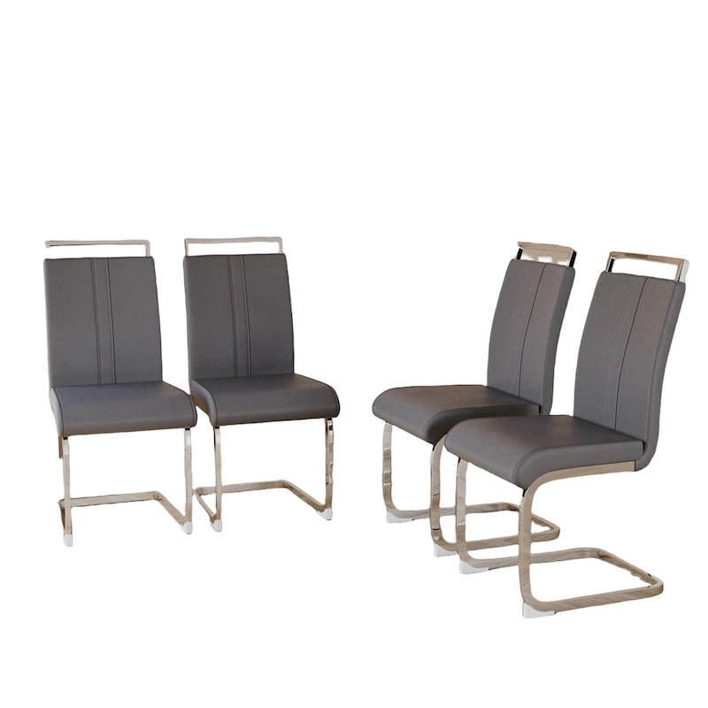 PU Leather High Back Upholstered Dining Chair w/ Metal Legs(Set of 4)