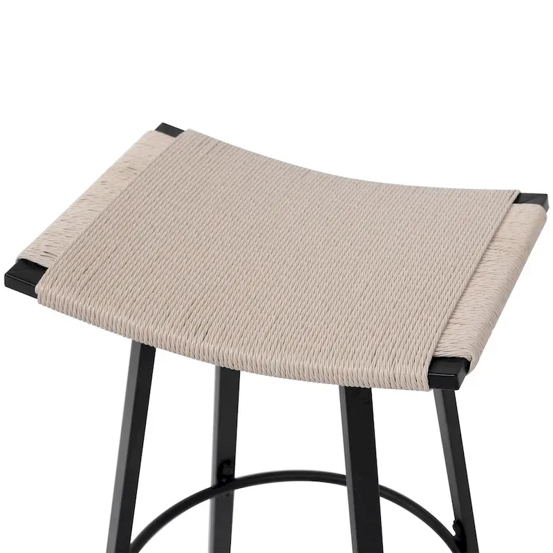 Counter Height Bar Stools, Backless Handwoven Kitchen Dining Chairs with Round Footrest Set of 2 PVC Weaving Pub Stool