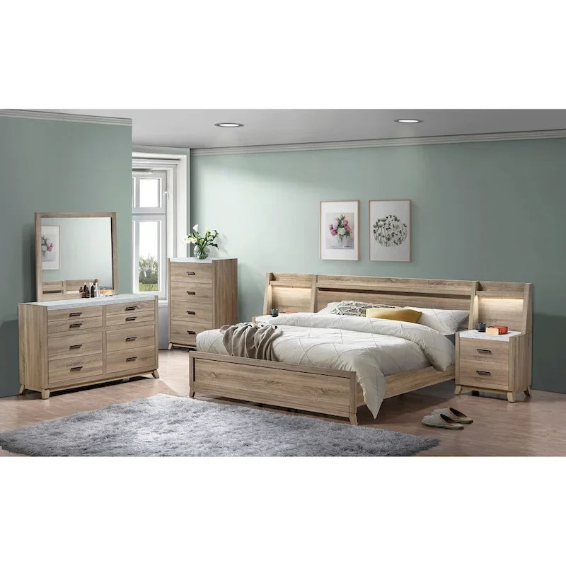 Daemon 5 Piece Light Brown Panel Bedroom Set