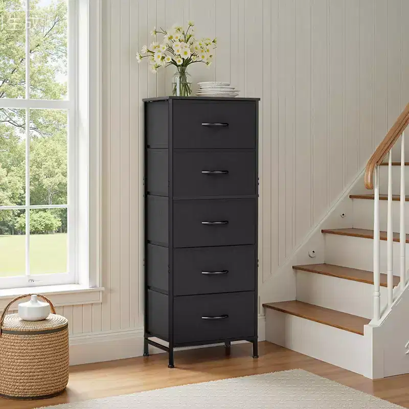 Cozy 5-Drawer Fabric Dresser with Steel Frame and Wood Top,Lightweight Storage Organizer for Bedroom,Closet,Entryway,Living Room