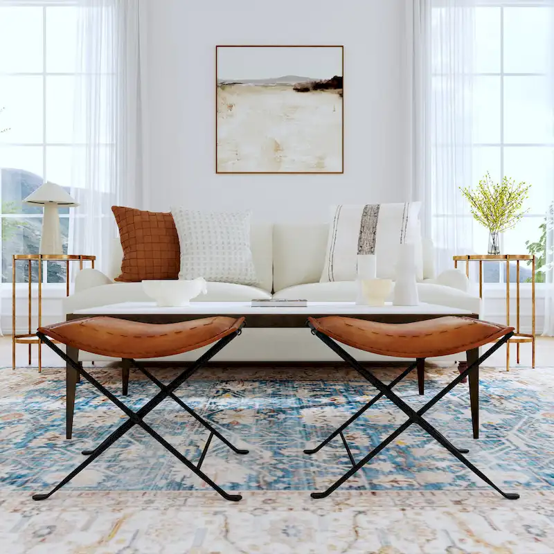 Handmade Butler Melton Leather Stool (India)