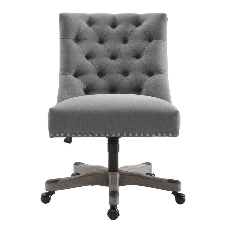 Office Chair - Gray Wood Base - Button Tufted