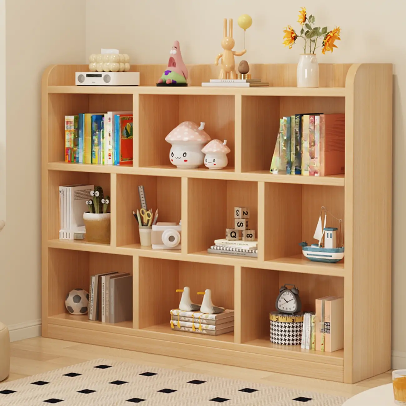Natural Finish Durable Wooden 10-Cube Open Bookcase