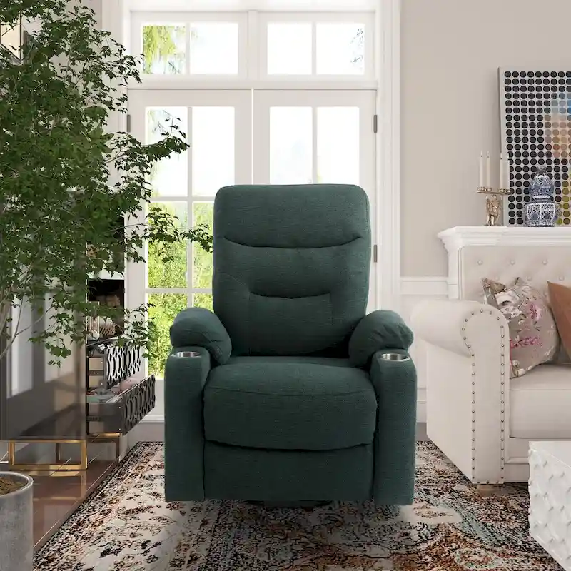 Clihome Soft Upholstered Electric Massage Recliner with Cup Holder