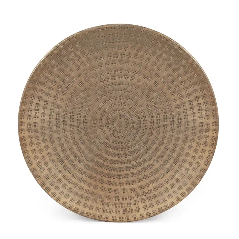 Aged Brass Drum Side Table - Handcrafted Aluminum with Hammered Finish