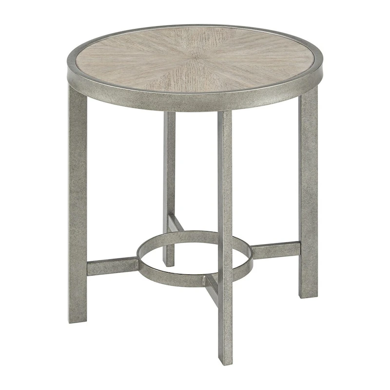 Corfu White Oak Wood Top Round End Table with Metal Frame