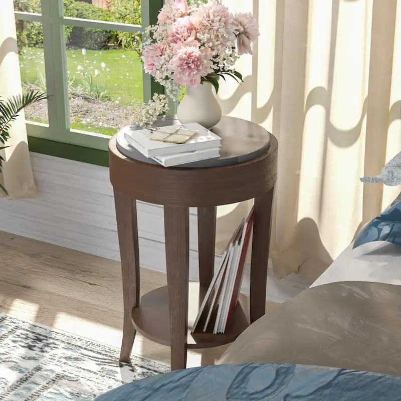 COSIEST 2-Tier Round Accent End Table with Shelf