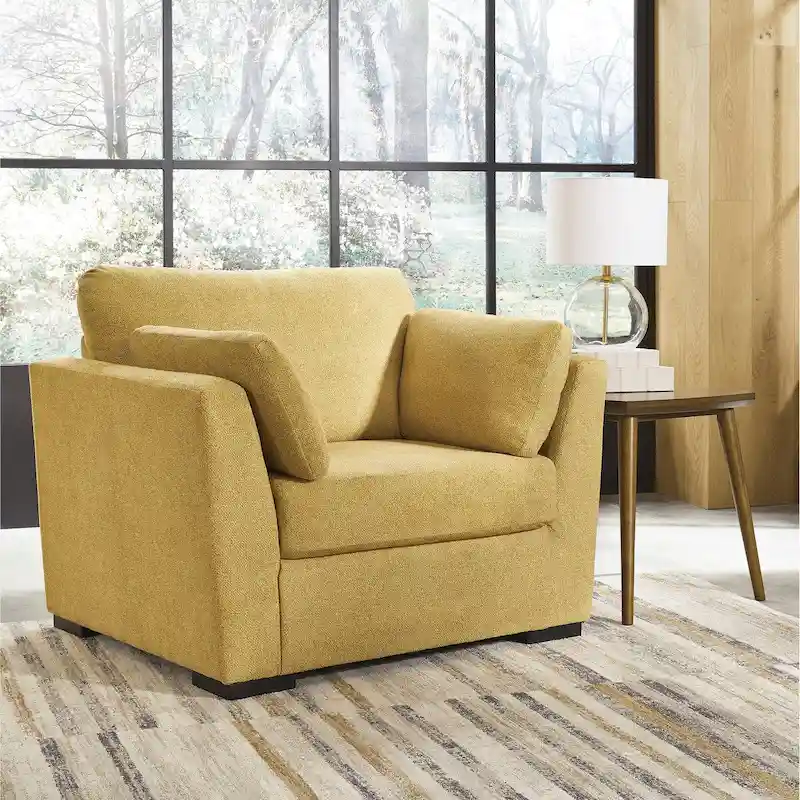 Oversized Velvet Accent Chair – Bark Sunflower / Teal, Track Arms, Seats 1