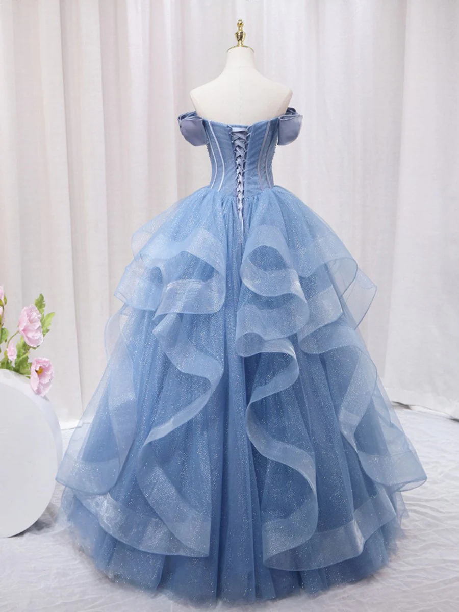 A-Line Blue Tulle Long Sweet Quinceanera Dress