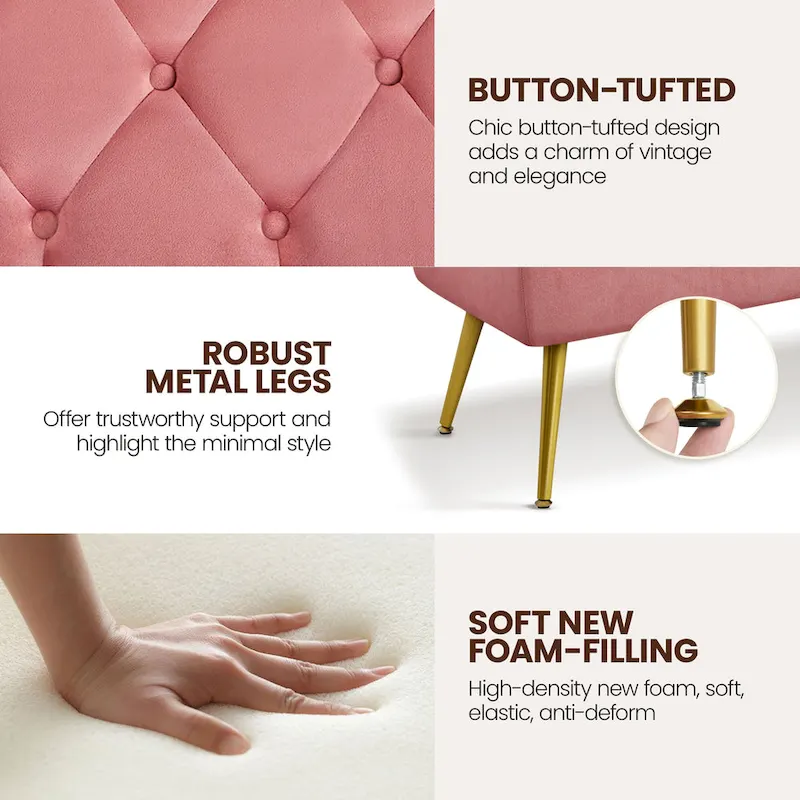 Yaheetech Upholstered Footstool Velvet Ottoman Button-Tufted Table Bench - 451617