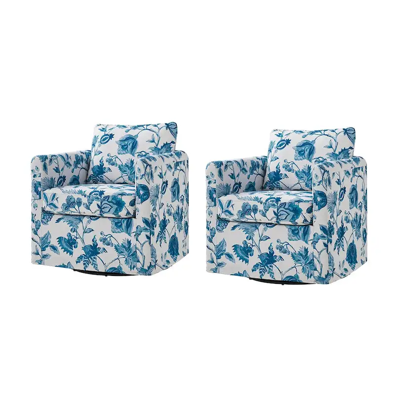 Erkenbald Modern Slipcovered Swivel Chair with Removable Cushion Set of 2 by HULALA HOME