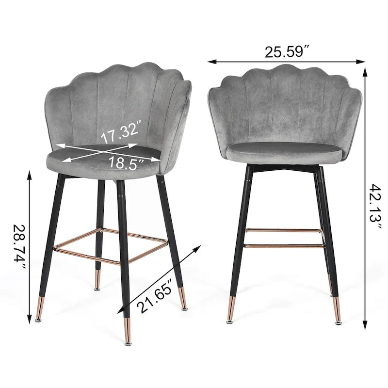 Adeco 42 Height Set of 2 Velvet Bar Stools