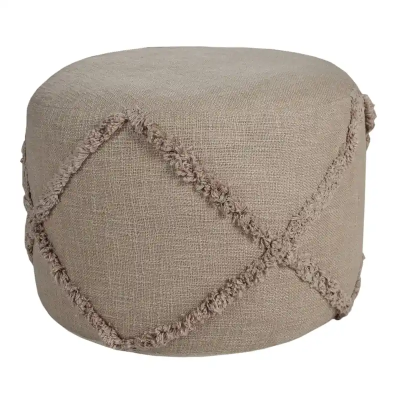 18  Brown Solid Texture Diamond Round Pouf Ottoman