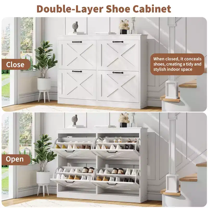 Garvee Shoe Storage Cabinet with 4 Flip Drawers, Shoe Storage Organizer Cabinet, Freestanding Wood Shoe Rack Cabinet for Entryway, Hallway, Foyer