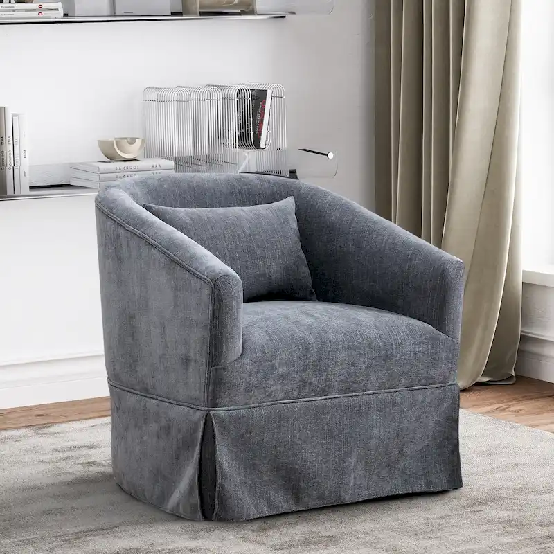 Ouyessir Upholstered Swivel Barrel Chair 360 Degree Accent Chair Fabric Armchair
