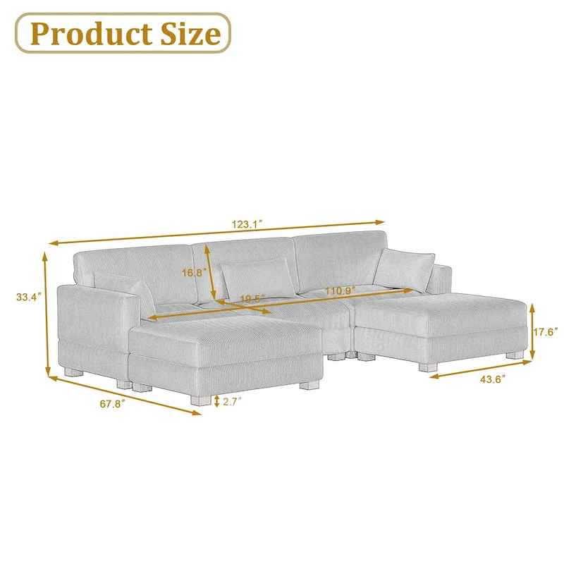5-Piece U Shaped Couch Modular Sectional Sofa with Ottoman