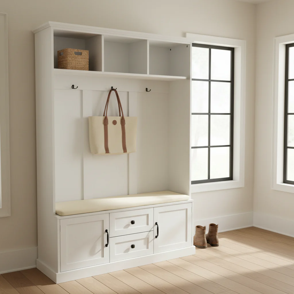 3-in-1 Design Hall Tree with 3 Hooks and Storage Bench - 47.24W x 70.9H x 15.74D