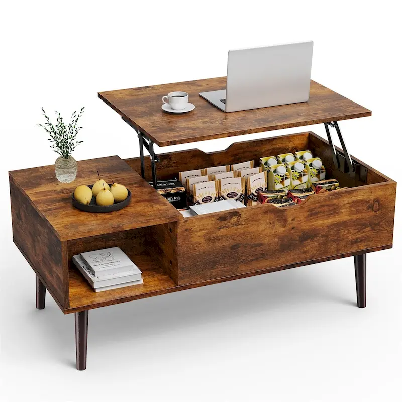 Wood Lift Top Coffee Table with Storage Shelf