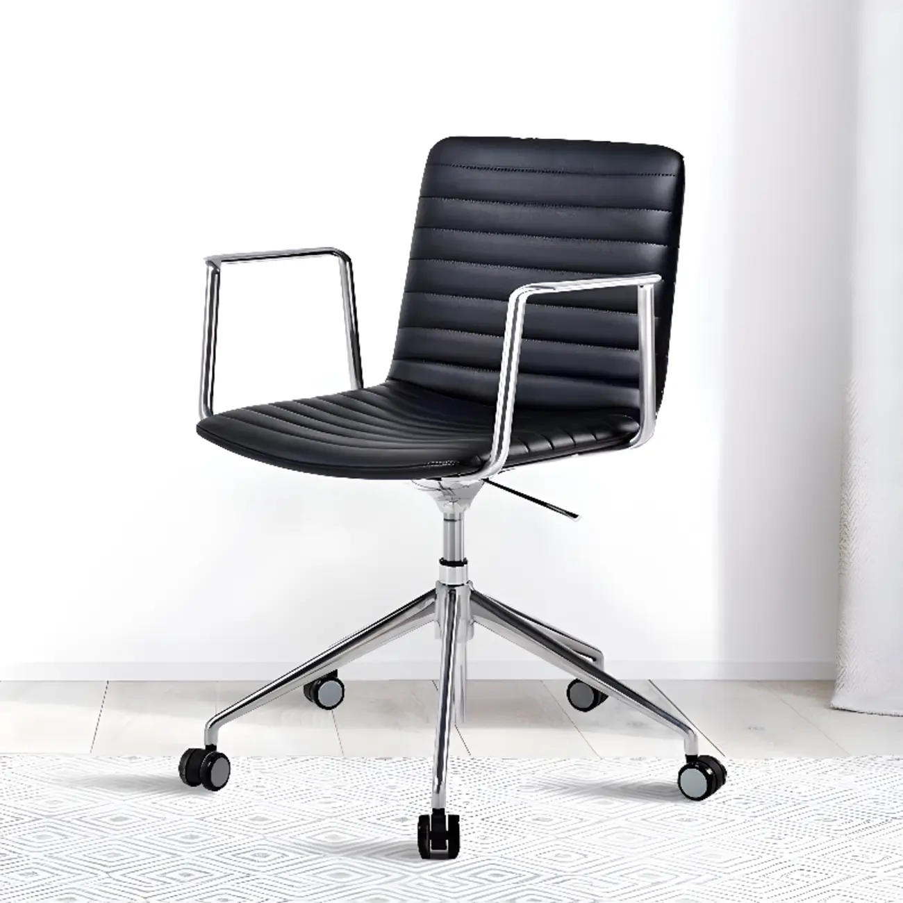 Modern Black Leather Metal Adjustable Swivel Office Chair