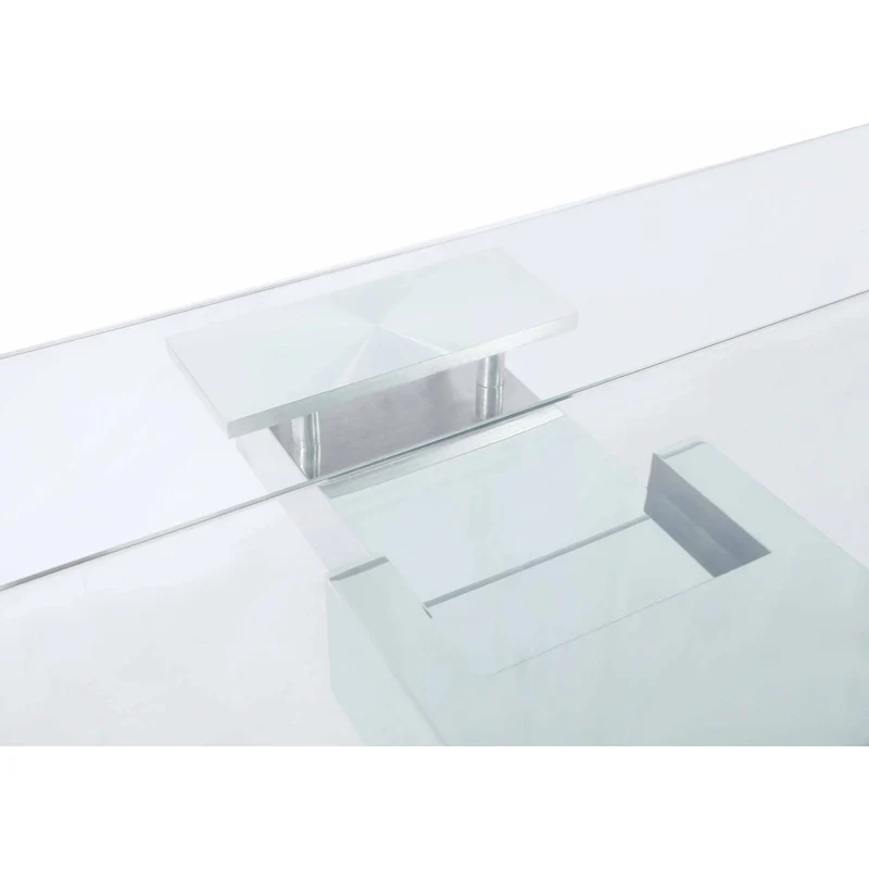 Somette Modern Dining Table with Extendable Glass Top & Solid Wood Legs