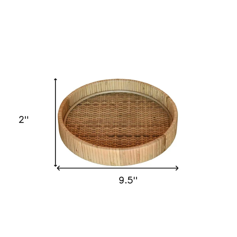 HomeRoots 12  Natural Round Bamboo Handmade Serving Tray