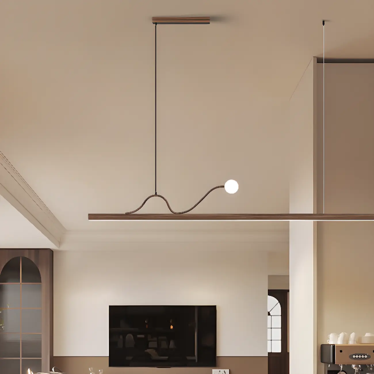 2-Light Rectangle Slim Linear Walnut Island Pendant Lights