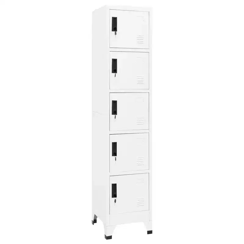 vidaXL White Steel Locker Cabinet - Ample Storage Space, Air Vents, Lockable Doors, Name Tag Holders, Easy Assembly