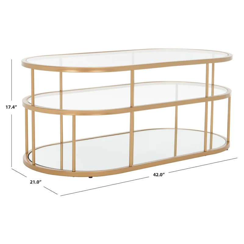 Gold / Matte Black 2-Tier Glass Coffee Table, 42