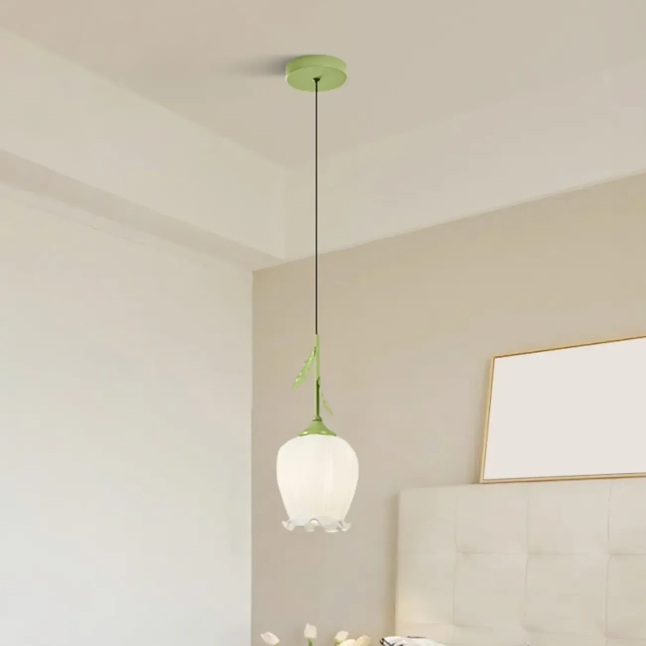 Kids Bedside White Glass Tulip Pendant Lamp