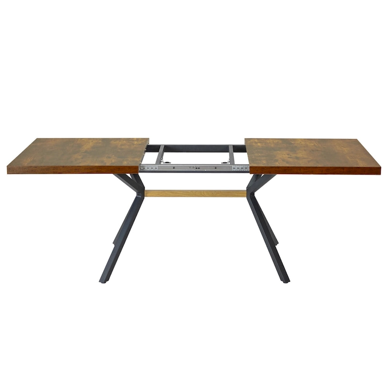 Retro Rectangular Stretch Dining Table with Cross Iron Base