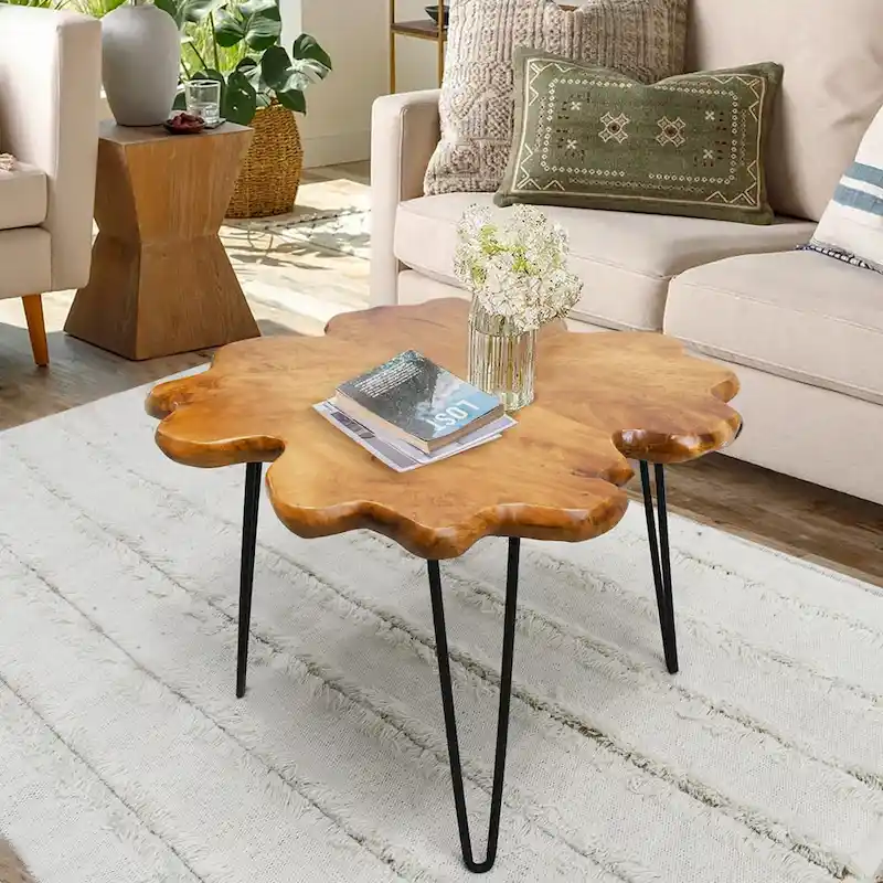 Live Edge Wood Coffee Table with Hairpin Legs