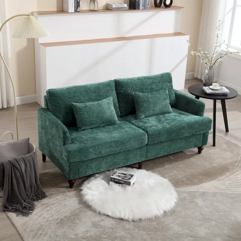 Green 68.9 Chenille 2-Seater Sofa with Detachable Cushions and Wooden Legs