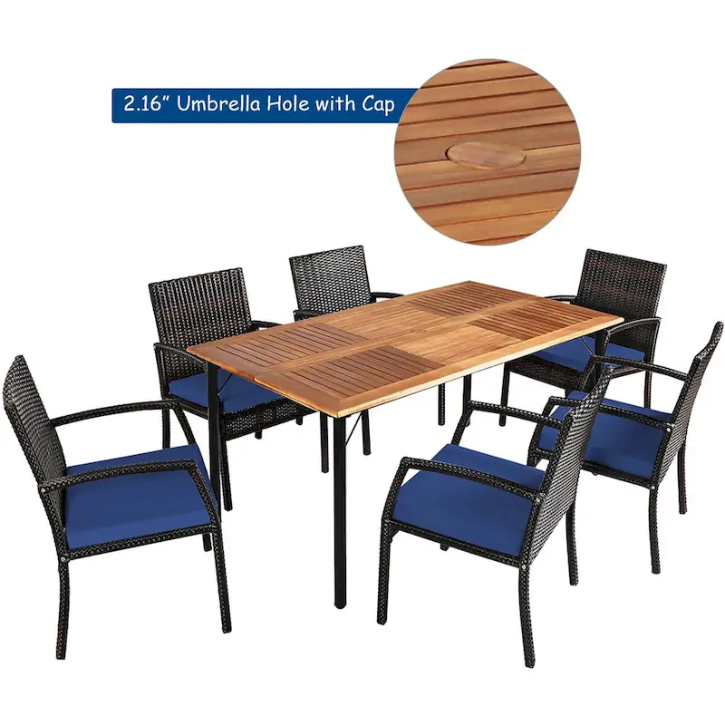 Costway 7PCS Patio Rattan Dining Chair Table Set with Cushion - See Details