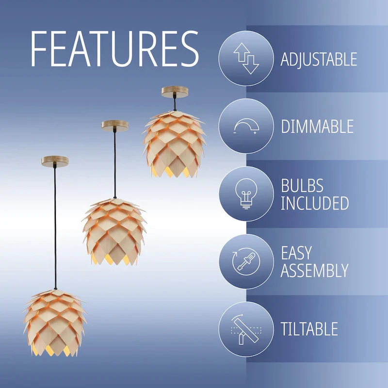 Gallery 11.75  Pinecone Wood LED Pendant, Natural/Black by JONATHAN Y