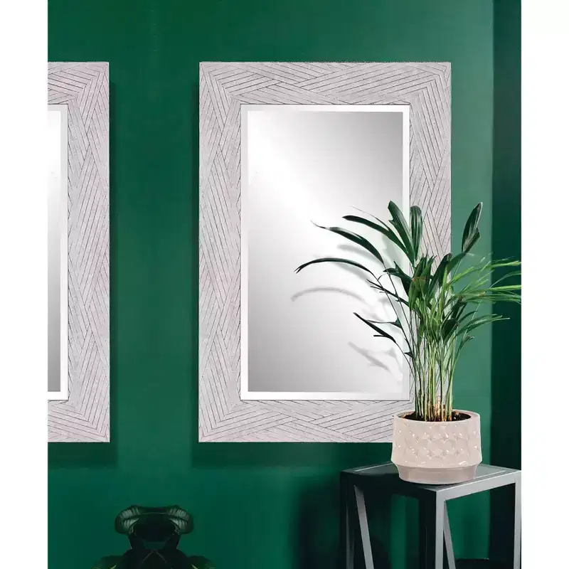 Howard Elliott 23.25"x35.25" Decorative Buckram Framed Wall Mirror Soft Gray: Modern Style, Polystyrene Frame, No Assembly Required