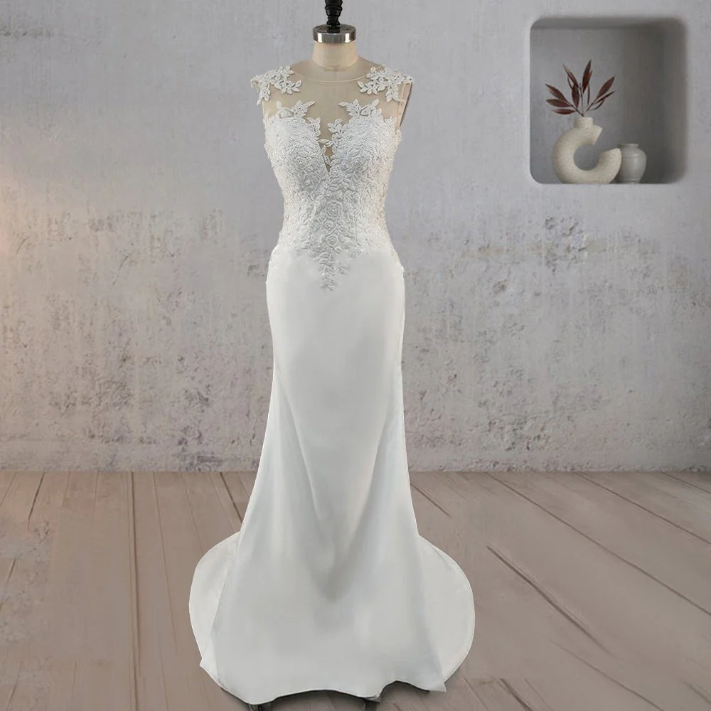 Mermaid Illusion Lace Appliqued Wedding Dress