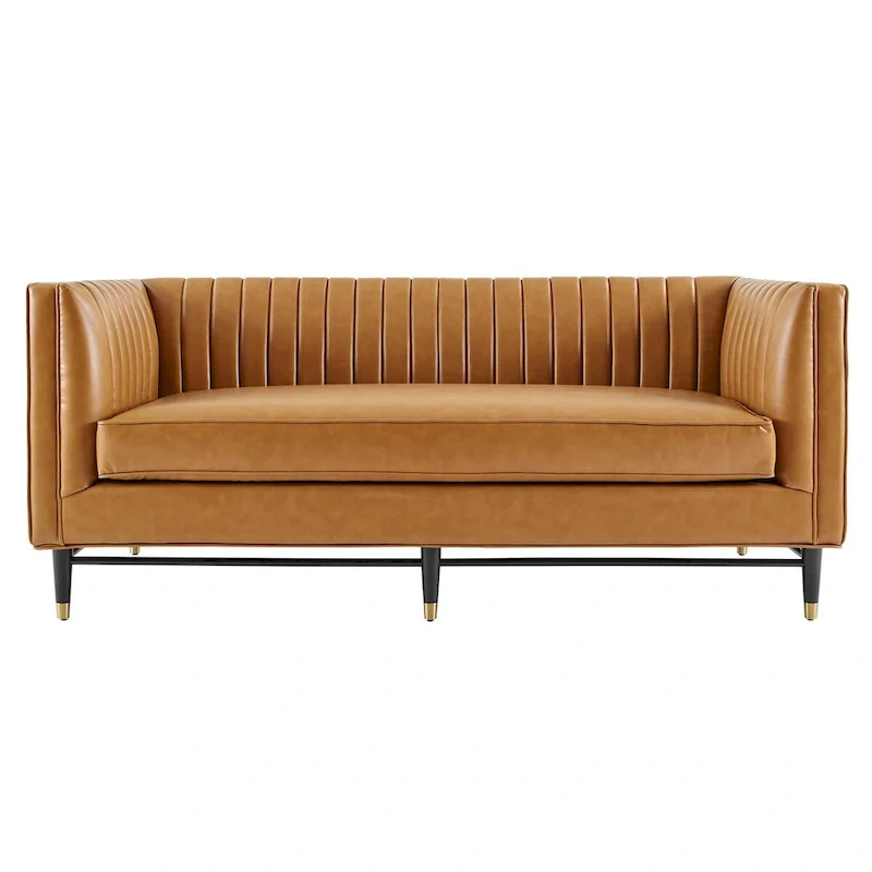 Tan Vegan Leather Channel Tufted Loveseat – Seats 2