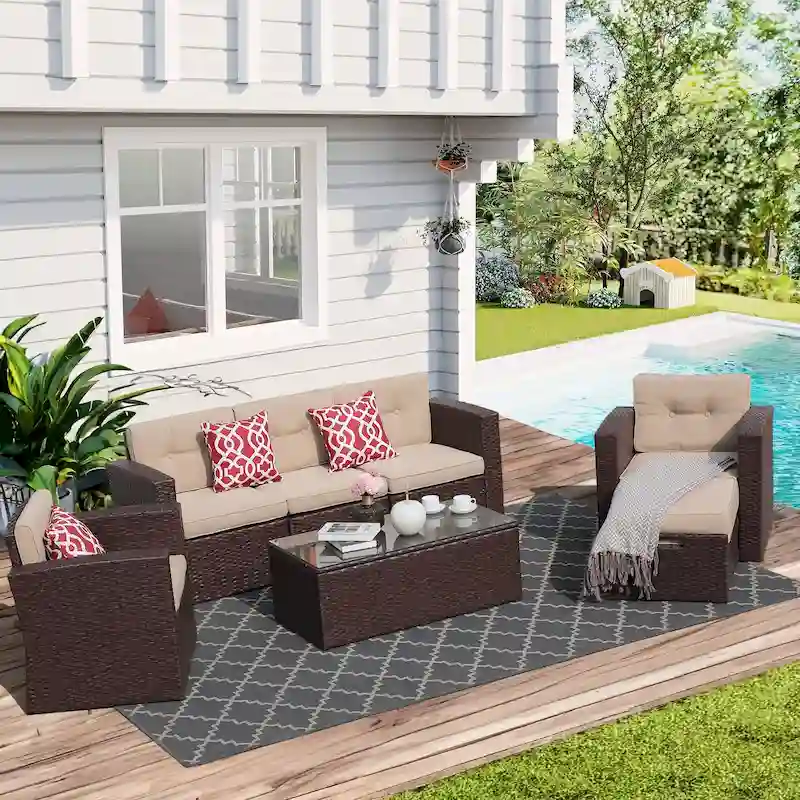 Outdoor 7-Piece Wicker Sectional Sofa Set